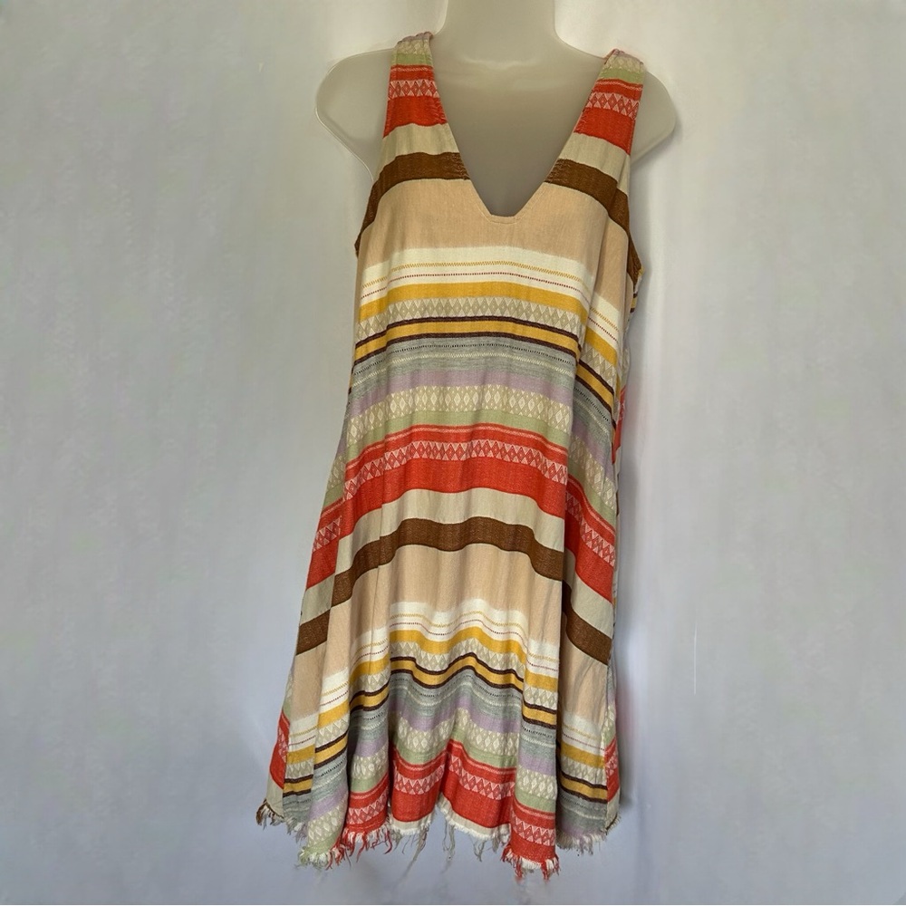The Odell’s Anthropologie 100% Cotton V-Neck Striped Boho Pockets Dress S